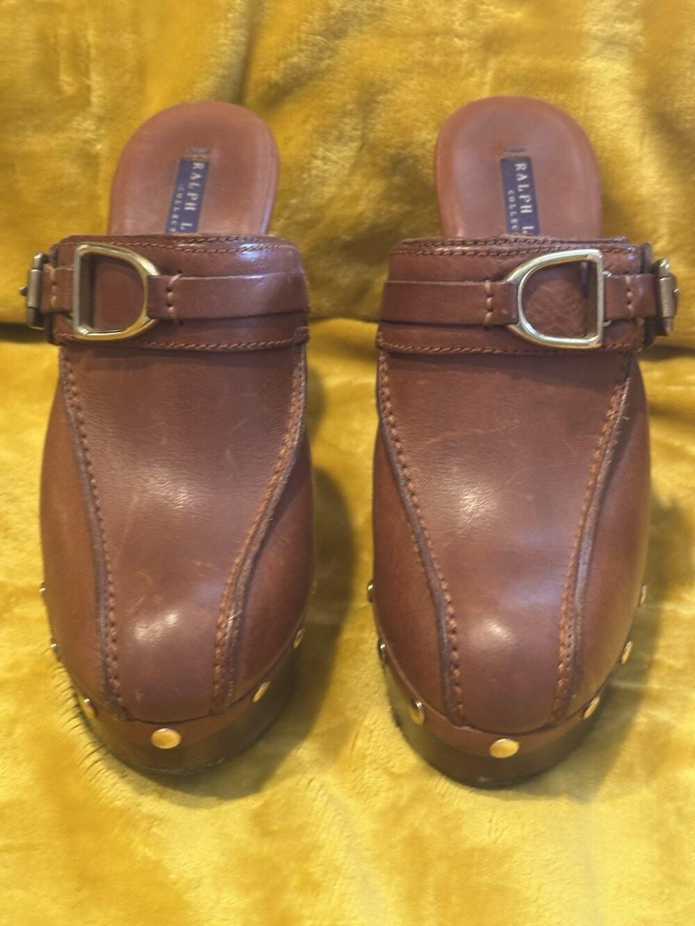 Ralph LAUREN Brown Leather Clogs Mules SHOES Platform SZ 7 B Purple Label Boho
